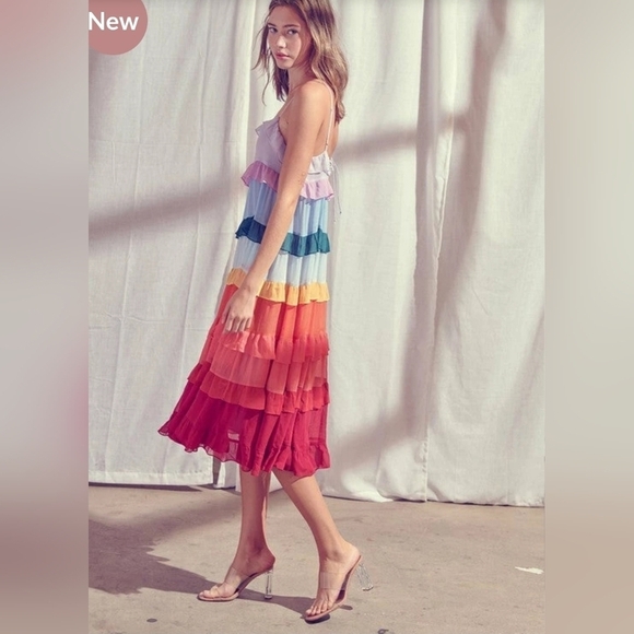 Storia Dresses & Skirts - Storia Color Me Pretty Ruffle Tiered Midi Dress size S